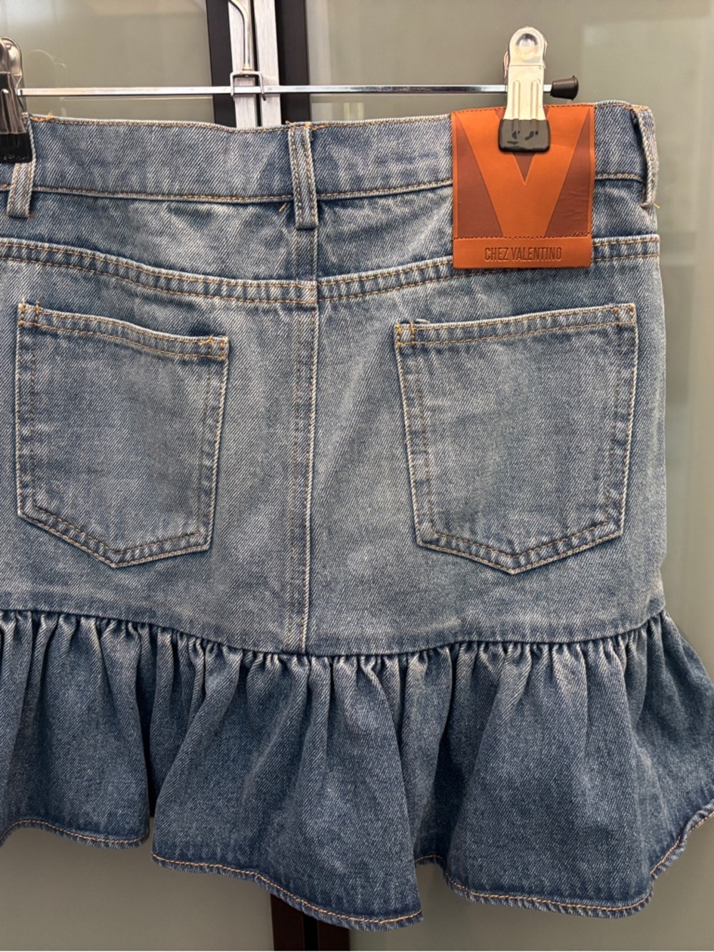 Valentino Denim Ruffle Mini Skirt - Mid Blue-NWOT - Picture 2 of 4